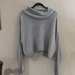 Hollister Light Grey Ribbed Cowl Neck Sweater